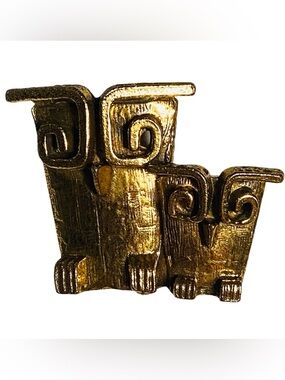 Vintage Robert Zentall Bronze/Gold MCM 2 Owls Brooch